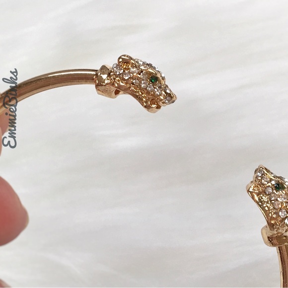 New Golden Dual Leopard Cuff Bangle Bracelet - Picture 9 of 16